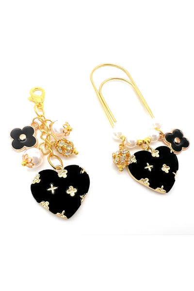 Clover Black Heart Charm Clip or Paperclip