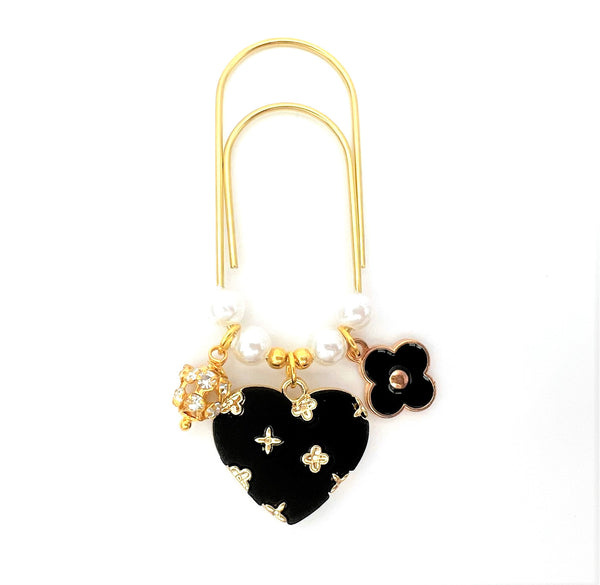 Clover Black Heart Charm Clip or Paperclip