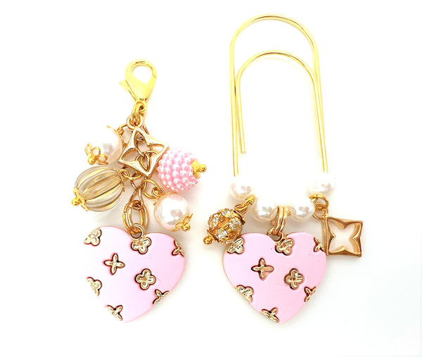 Clover Pink Heart Charm Clip or Paperclip