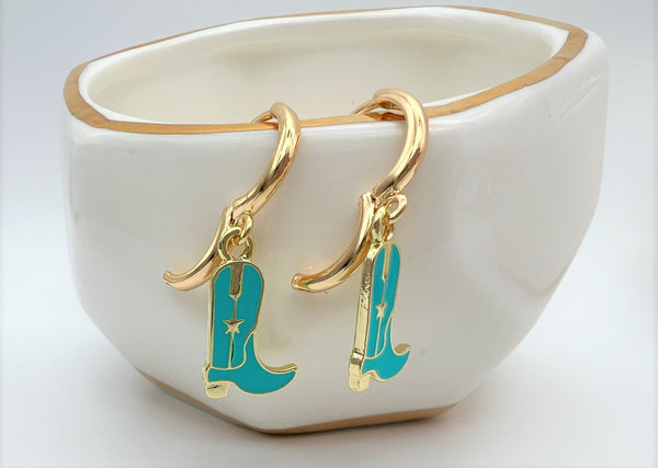 Cowgirl Cowboy Boot Turquoise Earrings