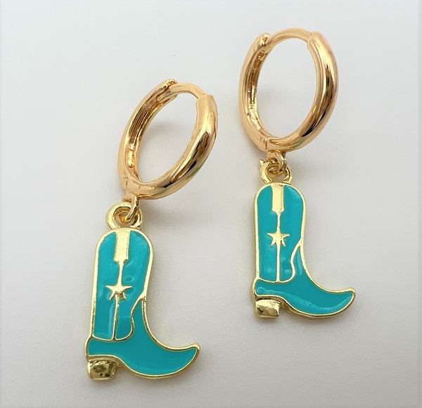 Cowgirl Cowboy Boot Turquoise Earrings
