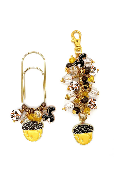Fall Acorn Planner Charm Dangle, Fall Leaf Scrapbook Album Charm Clip