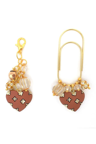Clover Brown Heart Charm Clip or Paperclip