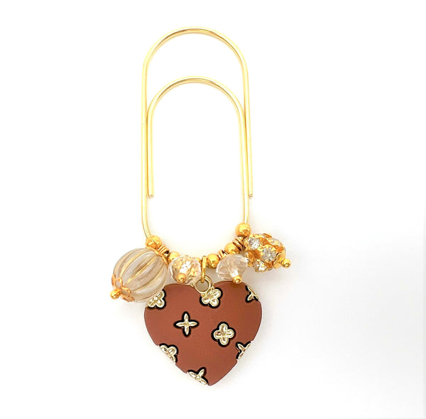 Clover Brown Heart Charm Clip or Paperclip