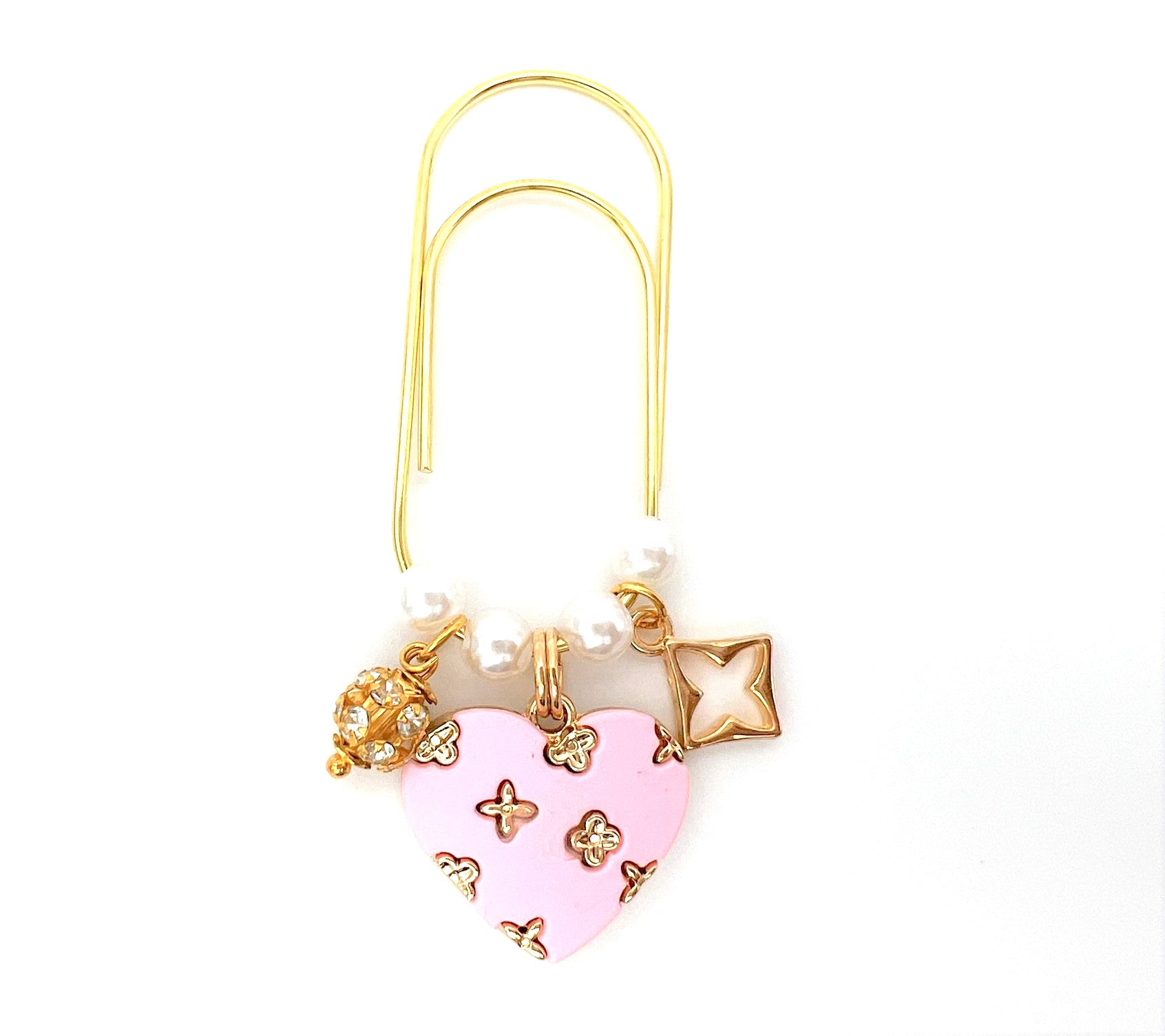 Clover Pink Heart Charm Clip or Paperclip