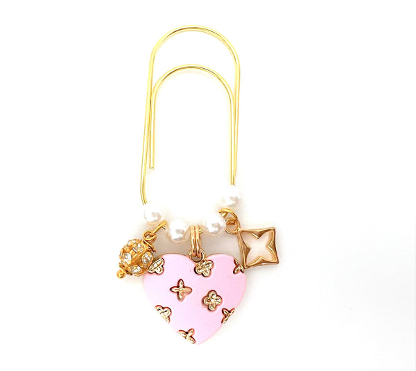 Clover Pink Heart Charm Clip or Paperclip