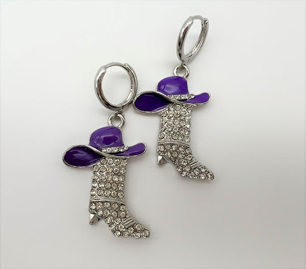 Cowgirl Cowboy Boot Bling Earrings