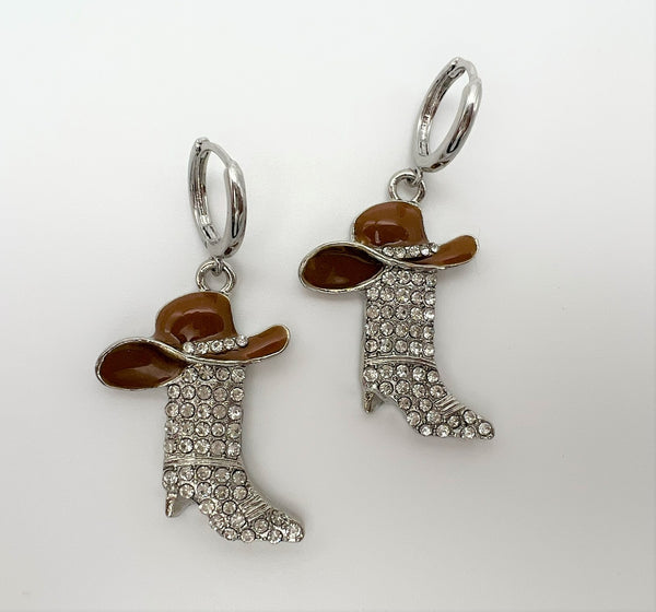 Cowgirl Cowboy Boot Bling Earrings