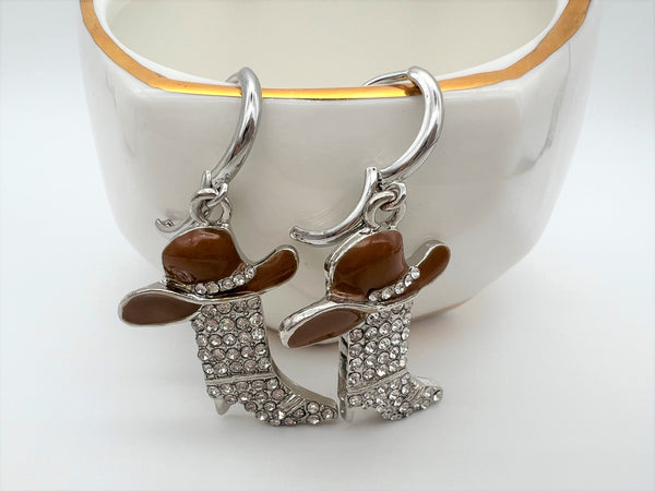 Cowgirl Cowboy Boot Bling Earrings