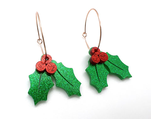 Christmas Holly Leaves Earrings