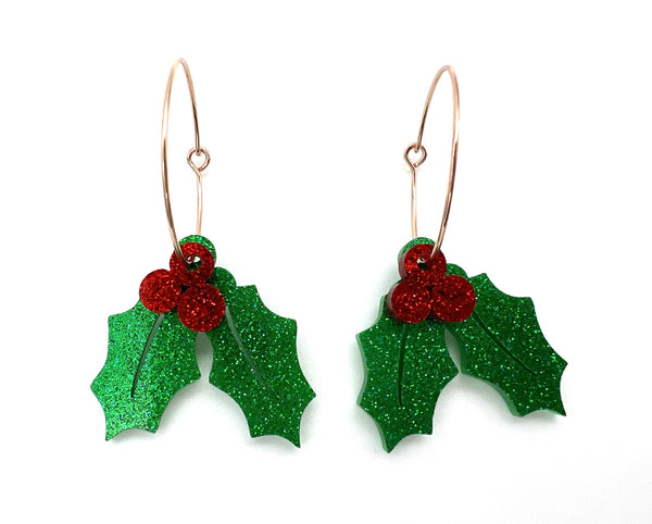 Christmas Holly Leaves Earrings