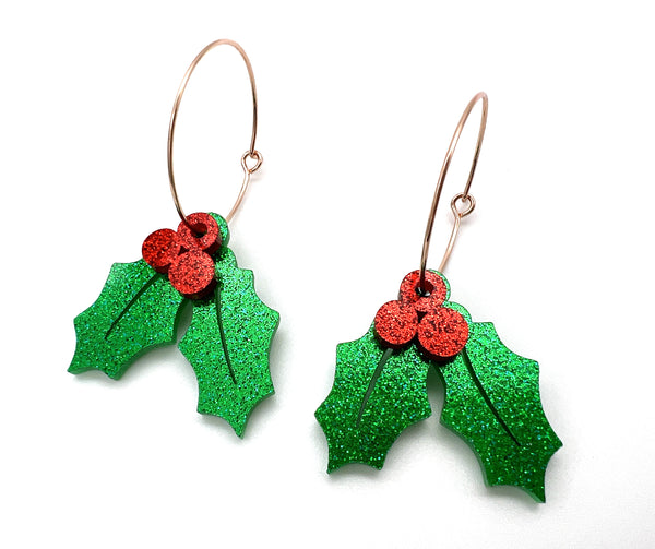 Christmas Holly Leaves Earrings