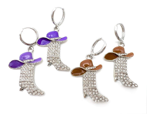 Cowgirl Cowboy Boot Bling Earrings