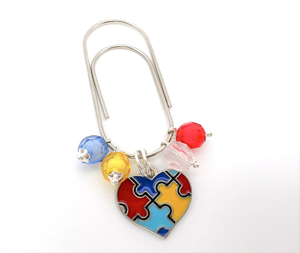 Puzzle Heart Charm Clip or Paperclip