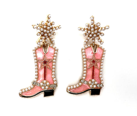 Cowgirl Cowboy Boot Bling Earrings