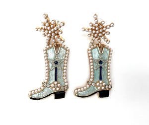 Cowgirl Cowboy Boot Bling Earrings