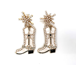 Cowgirl Cowboy Boot Bling Earrings