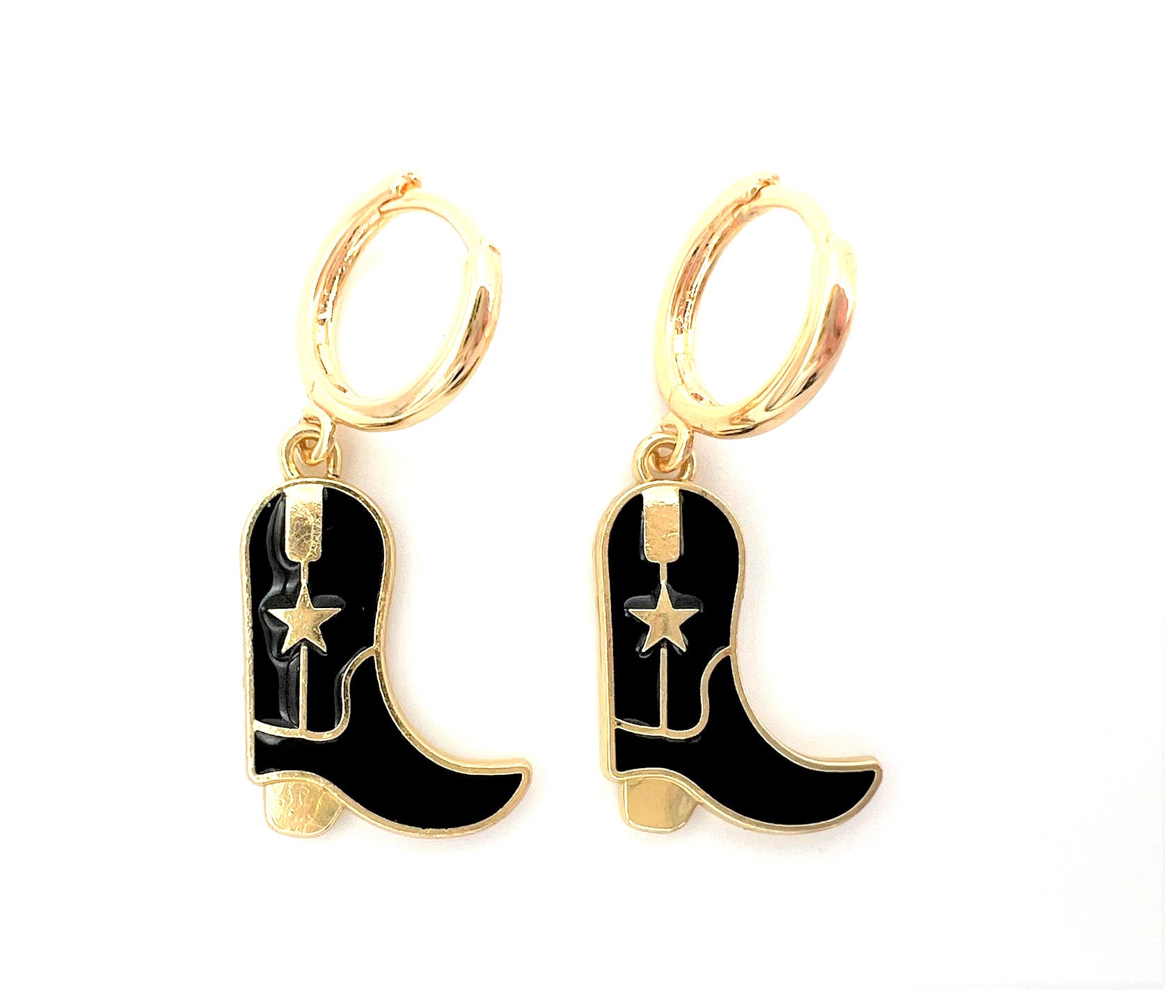 Cowgirl Cowboy Boot Black Earrings