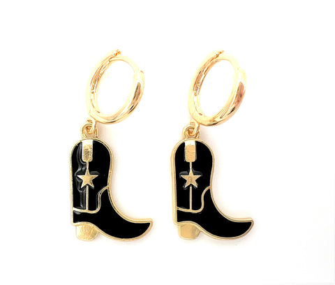 Cowgirl Cowboy Boot Black Earrings