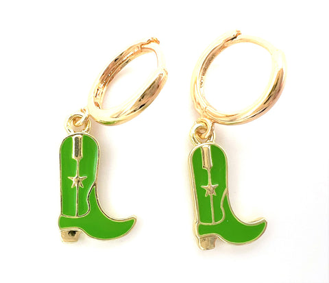 Cowgirl Cowboy Boot Green Earrings