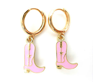 Cowgirl Cowboy Boot Pink Earrings