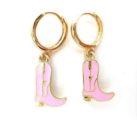 Cowgirl Cowboy Boot Pink Earrings