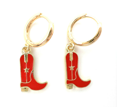 Cowgirl Cowboy Boot Red Earrings