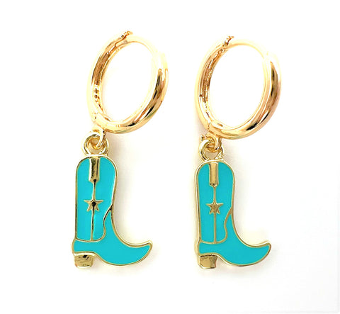 Cowgirl Cowboy Boot Turquoise Earrings