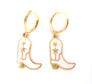 Cowgirl Cowboy Boot White Earrings