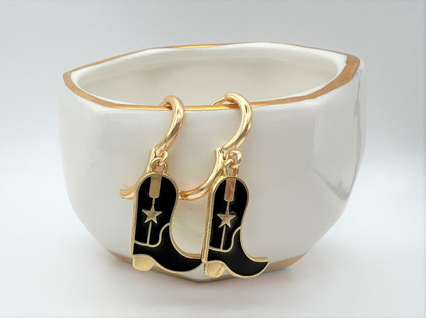 Cowgirl Cowboy Boot Black Earrings