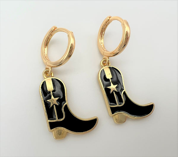 Cowgirl Cowboy Boot Black Earrings