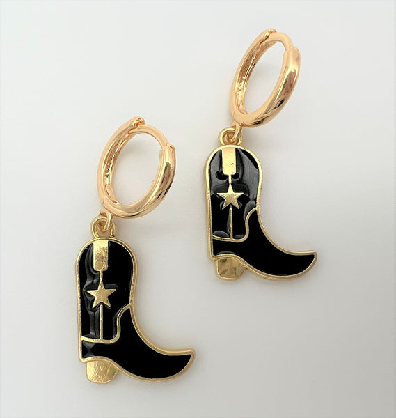 Cowgirl Cowboy Boot Black Earrings