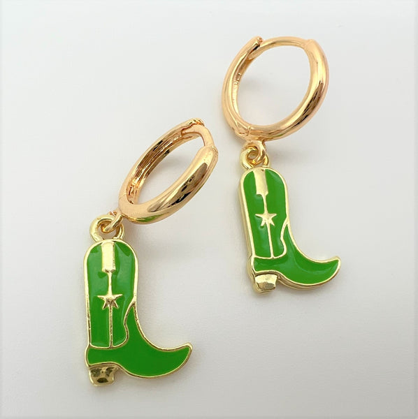 Cowgirl Cowboy Boot Green Earrings