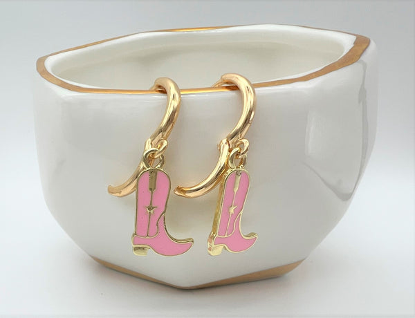Cowgirl Cowboy Boot Pink Earrings