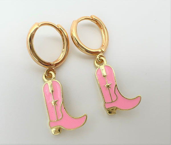 Cowgirl Cowboy Boot Pink Earrings