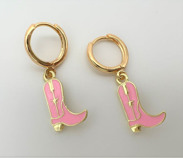 Cowgirl Cowboy Boot Pink Earrings