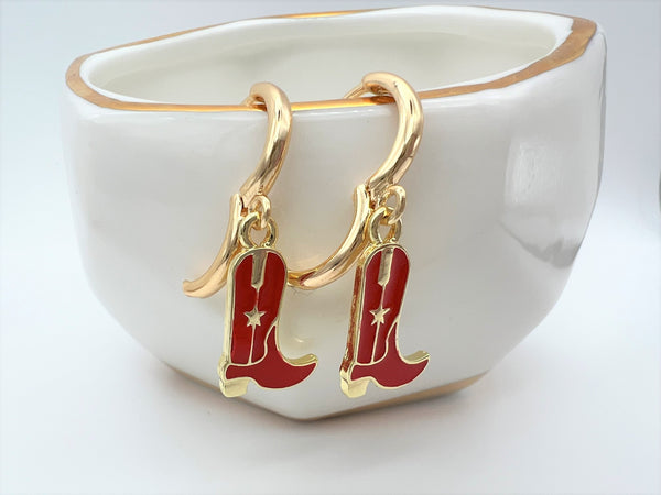 Cowgirl Cowboy Boot Red Earrings