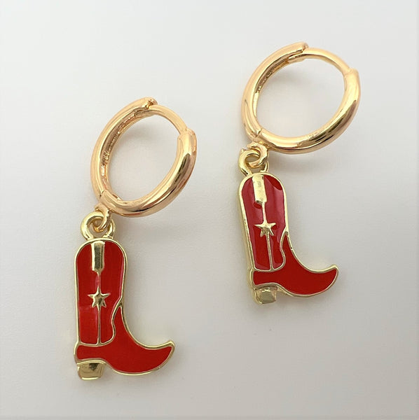 Cowgirl Cowboy Boot Red Earrings