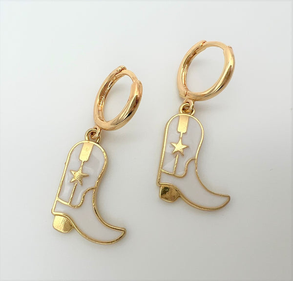 Cowgirl Cowboy Boot White Earrings